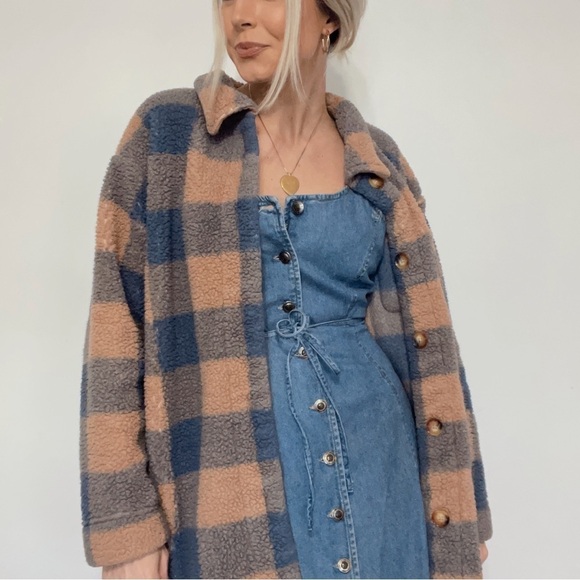 UGG Plaid Sherpa Teddy Button Down Jacket Coat - Picture 1 of 5